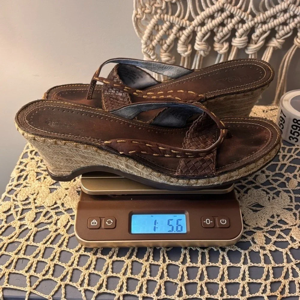Indigo by Clarks Braided Leather Espadrille Slip on Sandal Heels sz 9 1/2 M Y2K